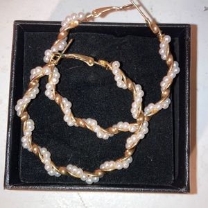 Gold and pearl hoop earrings